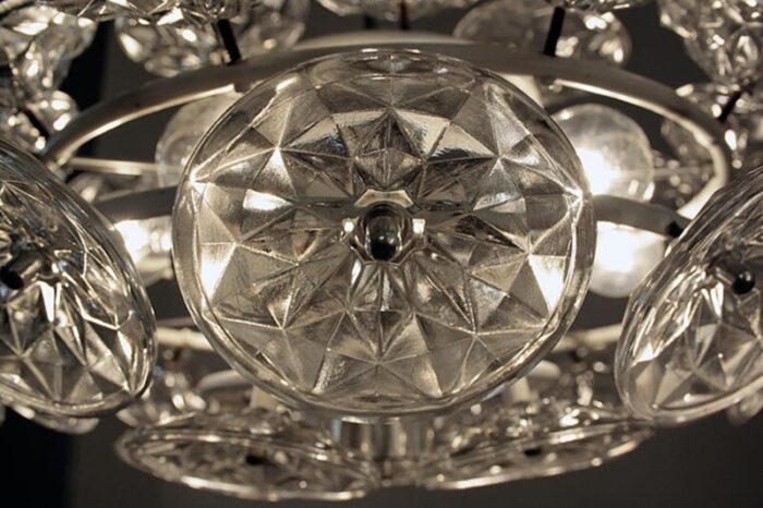 orbit chandelier in glass with white frame from veb lighting hellerau germany 1960 8