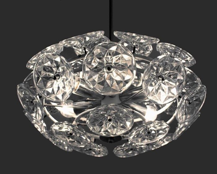 orbit chandelier in glass with white frame from veb lighting hellerau germany 1960 9