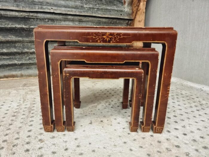 oriental nesting tables 1960s set of 3 4694