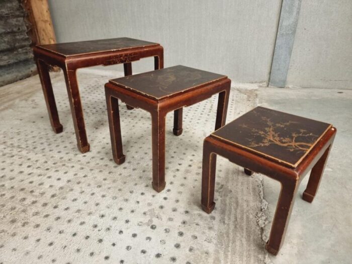 oriental nesting tables 1960s set of 3 7432