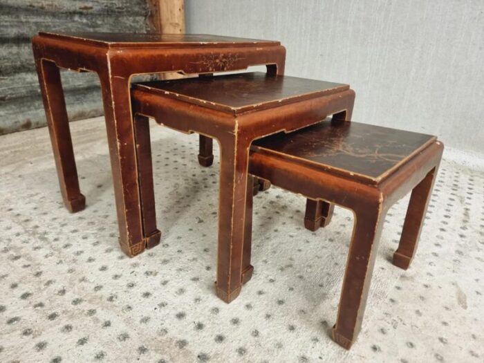 oriental nesting tables 1960s set of 3 7855