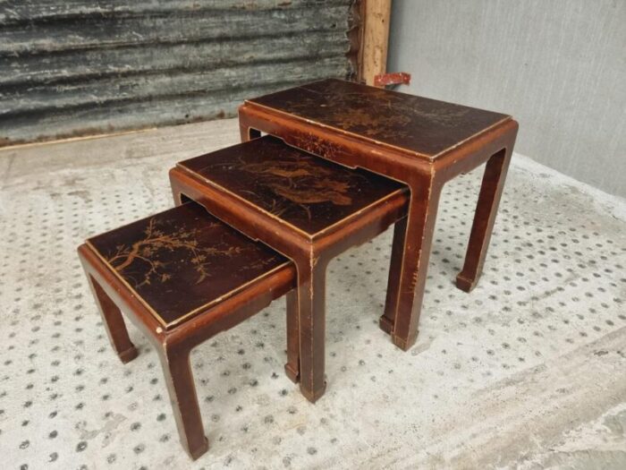 oriental nesting tables 1960s set of 3 8187