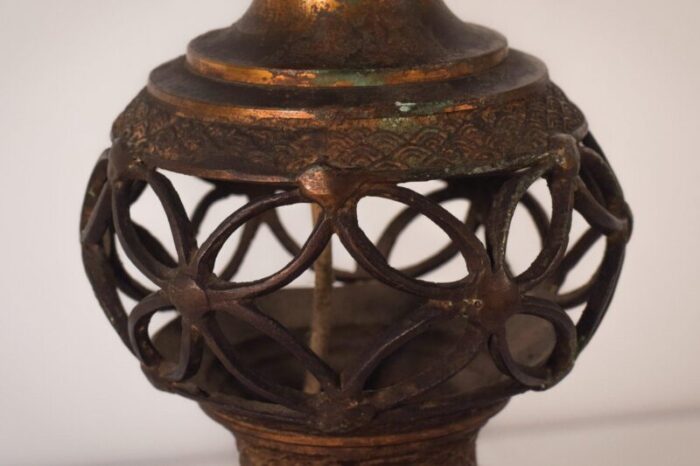 oriental style patinated brass lamp stand 4