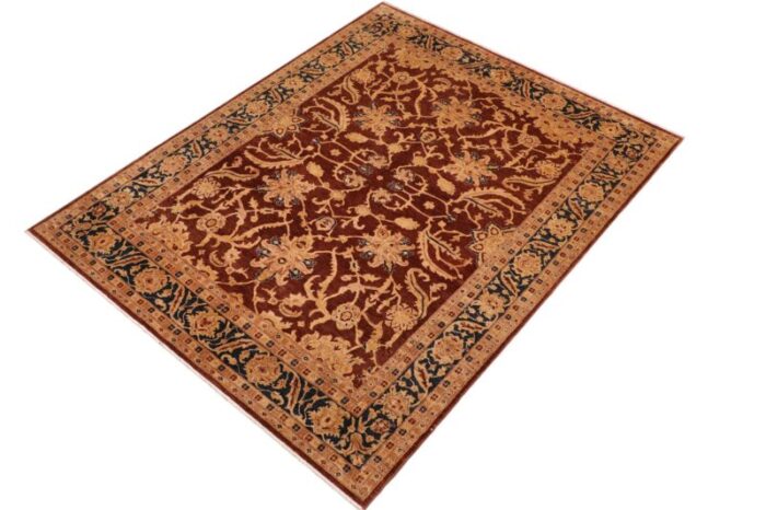 oriental ziegler brown blue hand knotted wool rug 81 x 111 0880