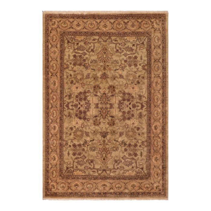 oriental ziegler green brown hand knotted wool rug 82 x 101 2029