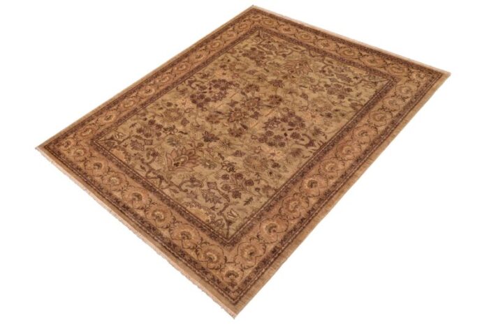 oriental ziegler green brown hand knotted wool rug 82 x 101 4771