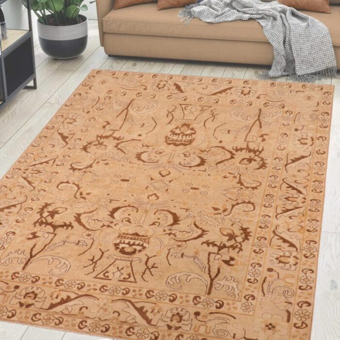 oriental ziegler tan brown hand knotted wool rug 78 x 95 7456