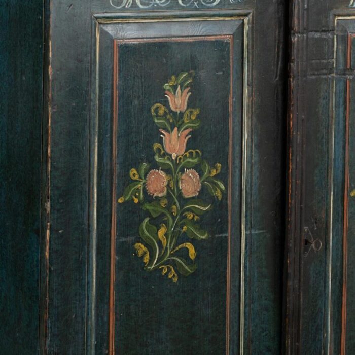 original dark blue painted sideboard with flowers sweden dated 1860 2697