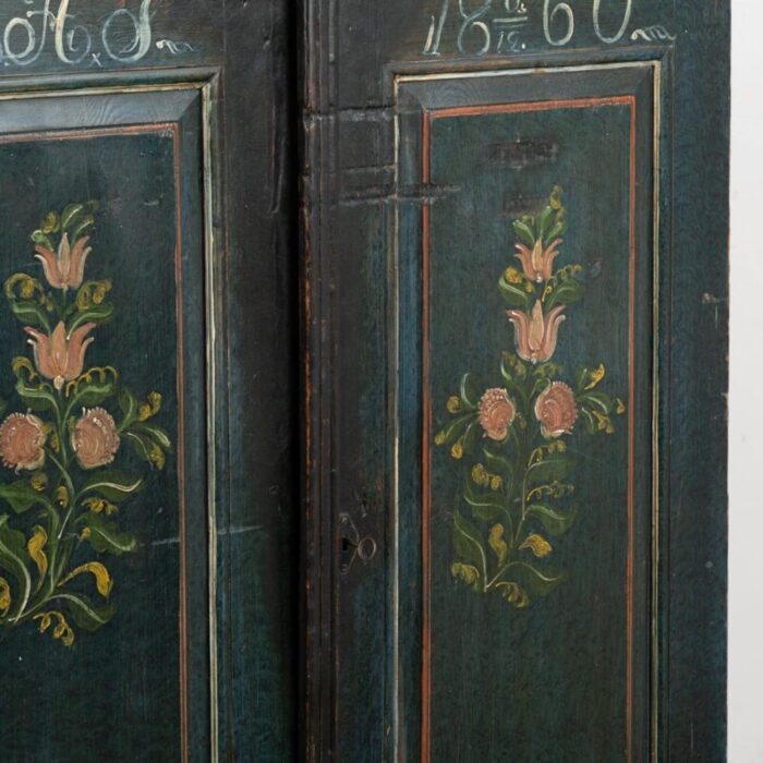 original dark blue painted sideboard with flowers sweden dated 1860 2990