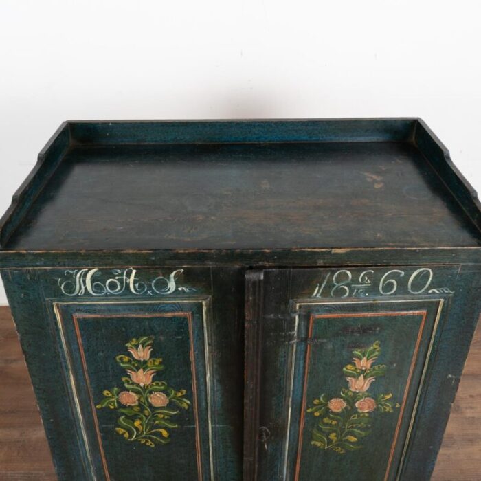 original dark blue painted sideboard with flowers sweden dated 1860 3979