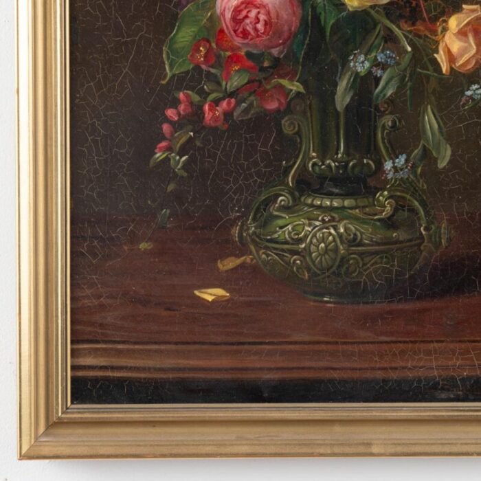 original oil on canvas still life painting of flowers by sophus petersen dated 1885 8404