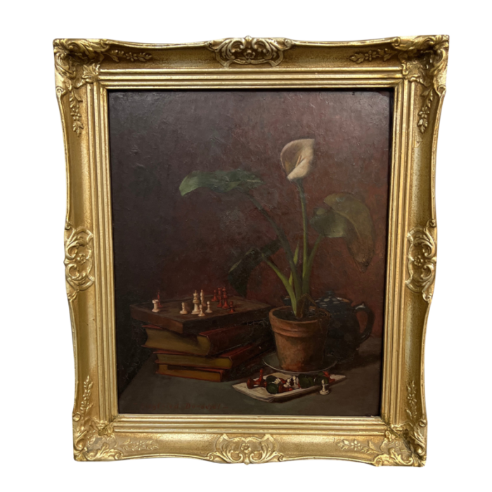 original oil panel still life calla lily in gold frame signed 5167