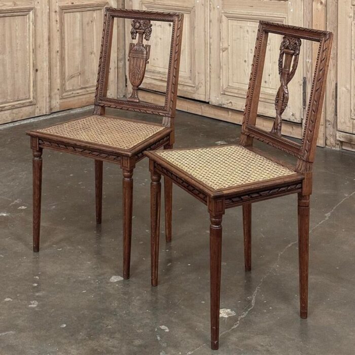 pair antique french louis xvi caned side chairs 5215