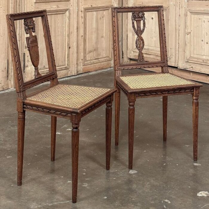 pair antique french louis xvi caned side chairs 6197