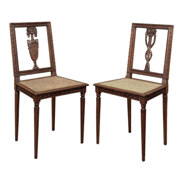 pair antique french louis xvi caned side chairs 8055