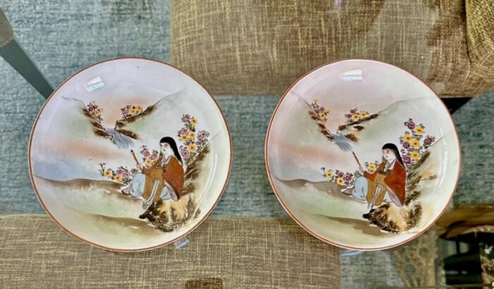 pair antique japanese early meiji porcelain figural bowls 1454