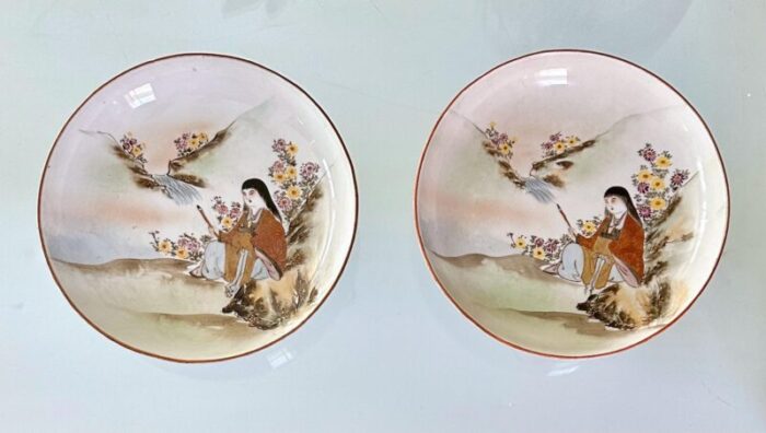 pair antique japanese early meiji porcelain figural bowls 6940