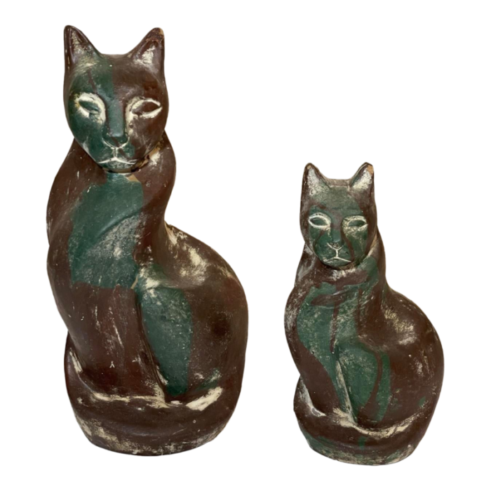 pair mid century chalkware stylized cat figurines 145 and 105 9290