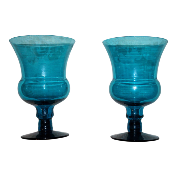 pair of 1960s art glass blue vases urns 1814