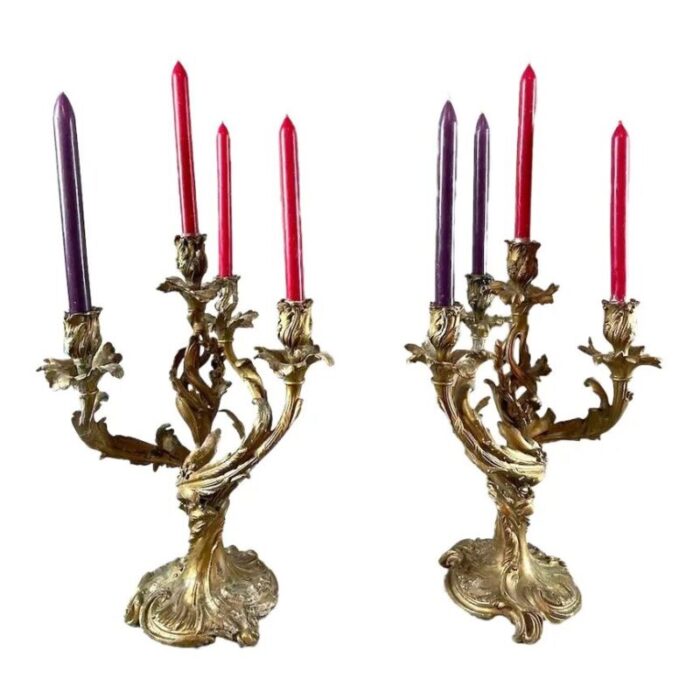 pair of 19th century french louis xv solid bronze candelabras 0662