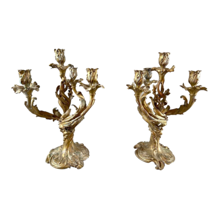 pair of 19th century french louis xv solid bronze candelabras 2669