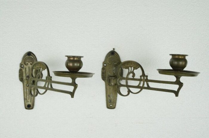 pair of antique art nouveau candle holder piano sconces 3956