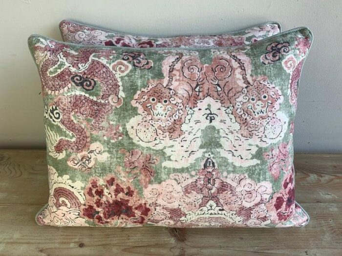 pair of custom chinoiserie printed pillows 2179