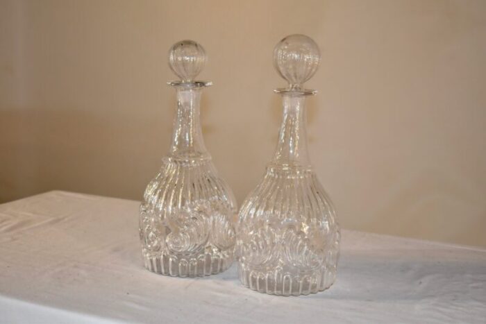 pair of early 19th century american mold blown decanters 1456