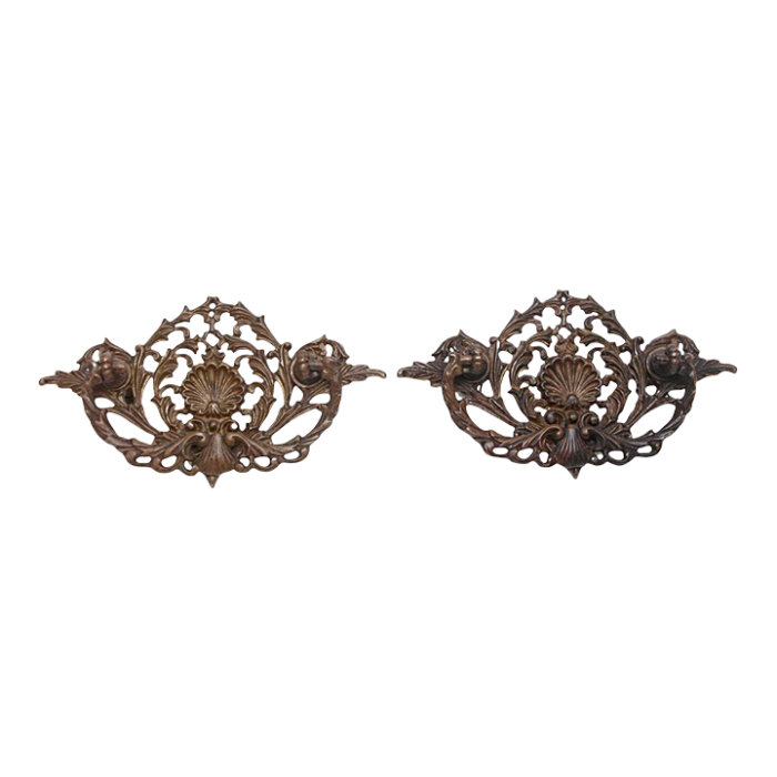 pair of vintage 55 in victorian shell bronze drawer bail pulls 5171