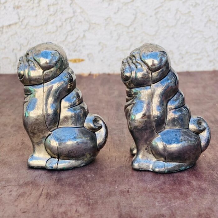 pair of vintage silver plated dog salt and pepper cellars 1883