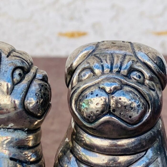 pair of vintage silver plated dog salt and pepper cellars 2179