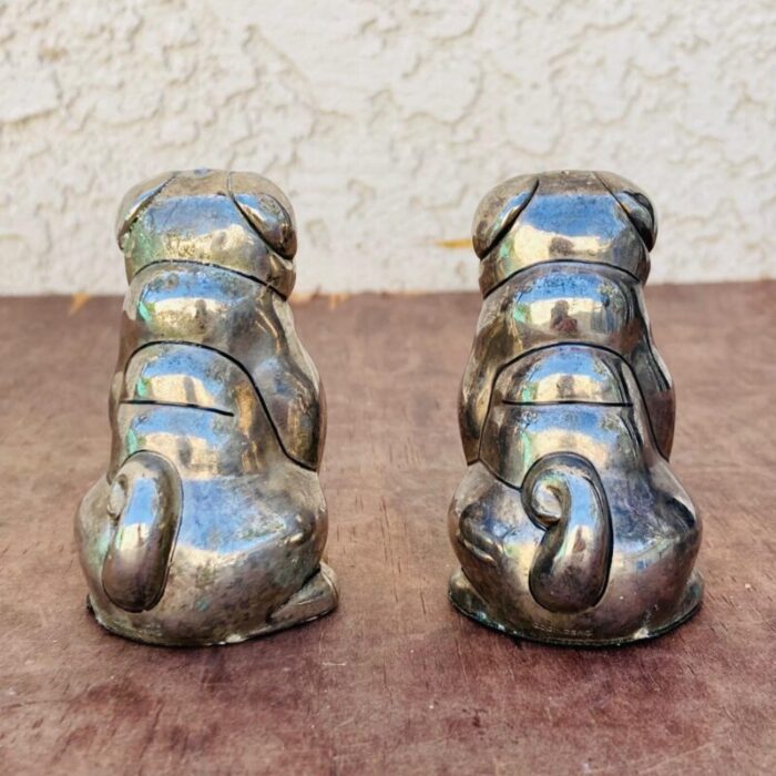 pair of vintage silver plated dog salt and pepper cellars 3765