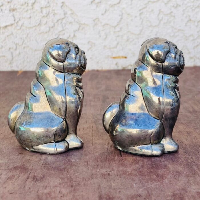 pair of vintage silver plated dog salt and pepper cellars 4702