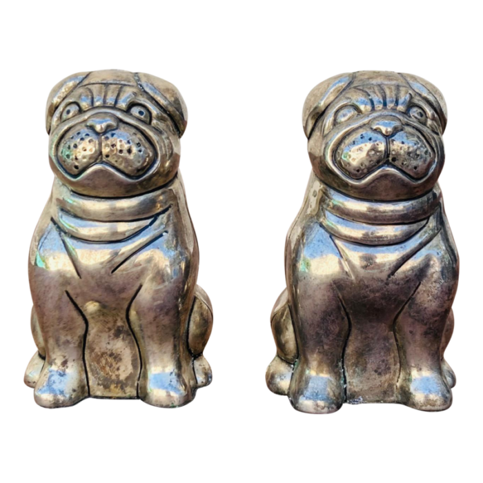 pair of vintage silver plated dog salt and pepper cellars 9218