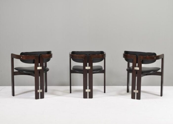 pamplona chairs in black leather by augusti savini italy 1965 set of 3 4508