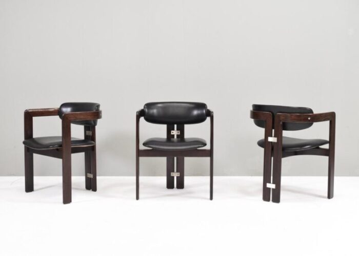 pamplona chairs in black leather by augusti savini italy 1965 set of 3 6182