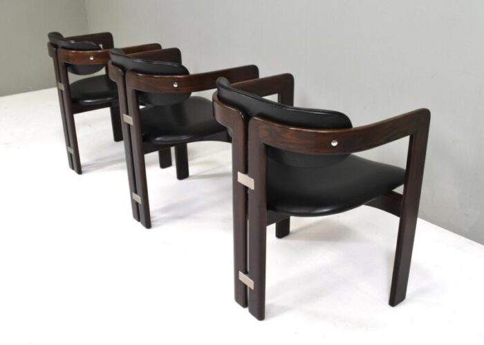 pamplona chairs in black leather by augusti savini italy 1965 set of 3 8102