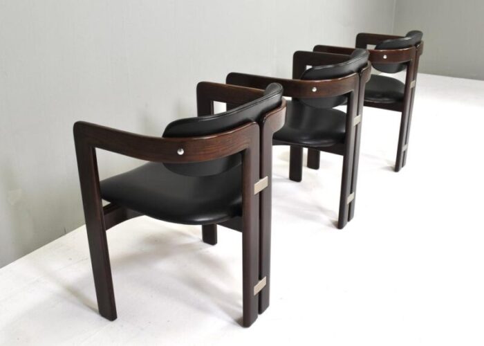 pamplona chairs in black leather by augusti savini italy 1965 set of 3 8684