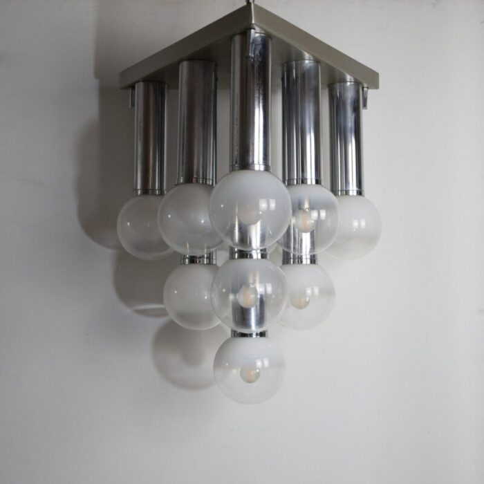 pendant chandelier with lights in satin glass italy 1970s 10