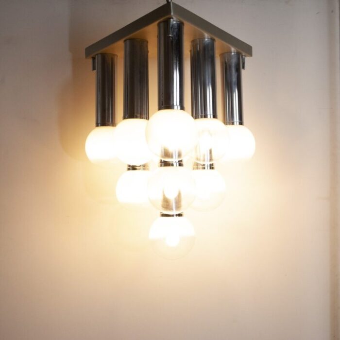 pendant chandelier with lights in satin glass italy 1970s 14