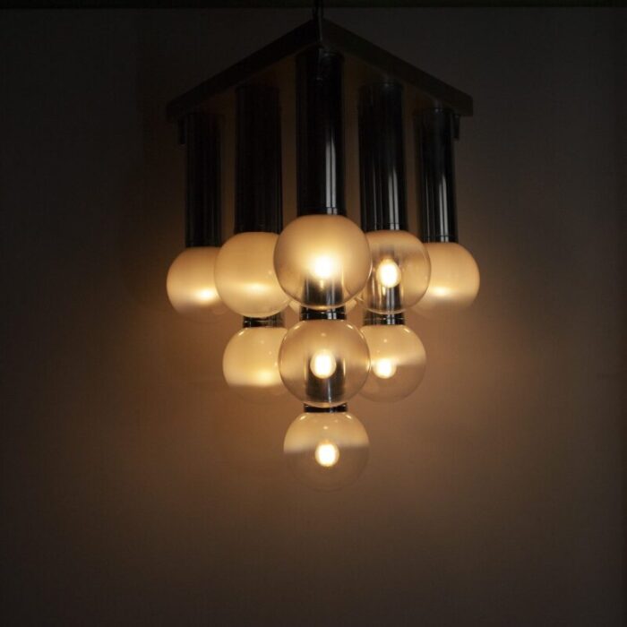 pendant chandelier with lights in satin glass italy 1970s 15