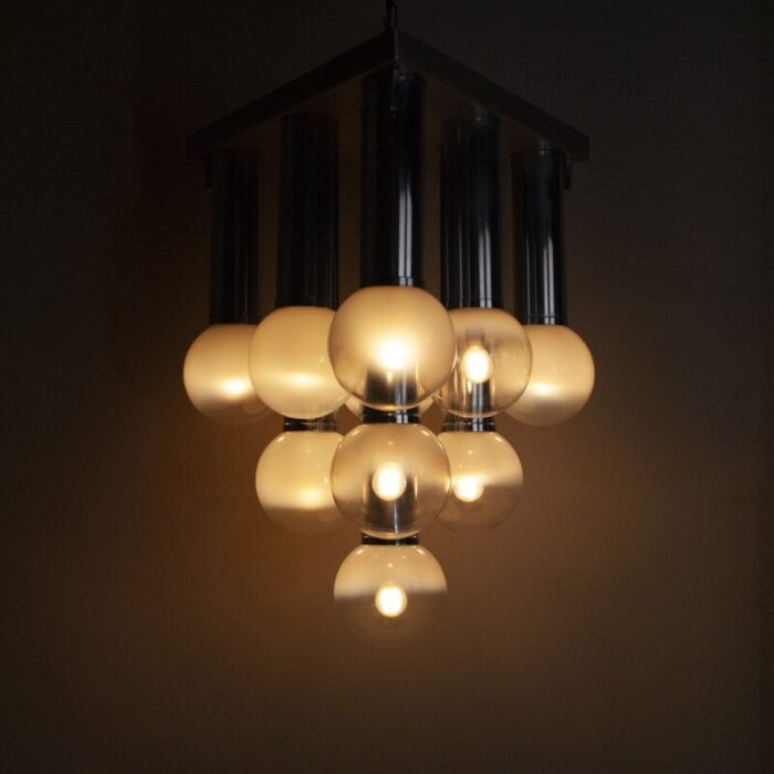 pendant chandelier with lights in satin glass italy 1970s 16