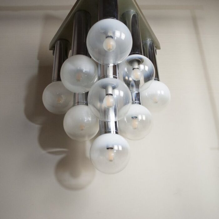 pendant chandelier with lights in satin glass italy 1970s 2