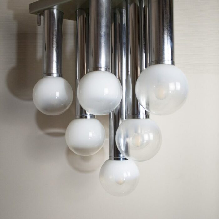 pendant chandelier with lights in satin glass italy 1970s 6