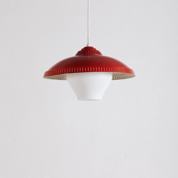 pendant lamp in red and white milk glass 1950s 12