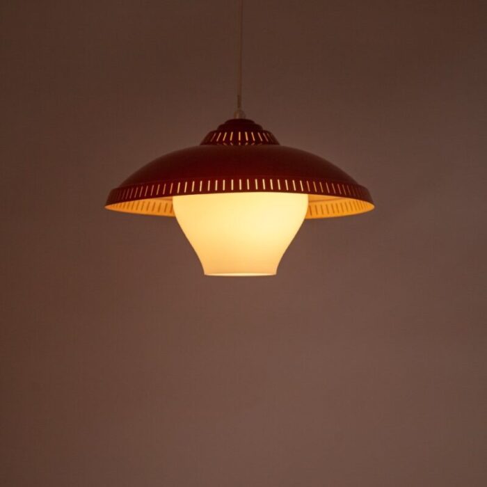 pendant lamp in red and white milk glass 1950s 5