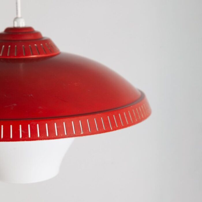 pendant lamp in red and white milk glass 1950s 7