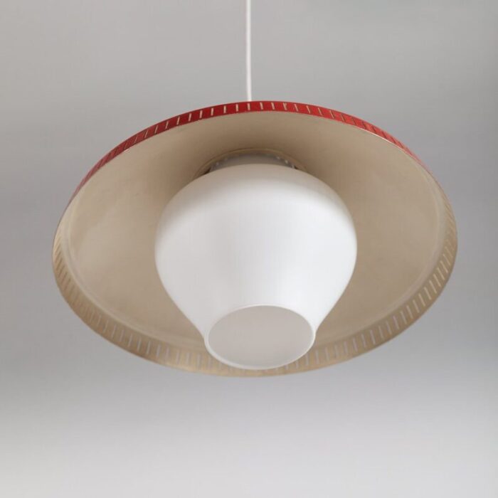 pendant lamp in red and white milk glass 1950s 8