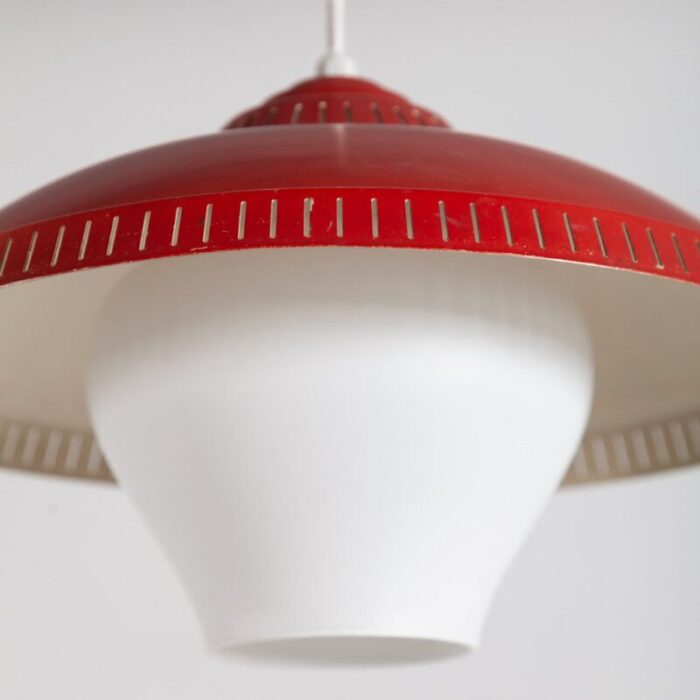 pendant lamp in red and white milk glass 1950s 9