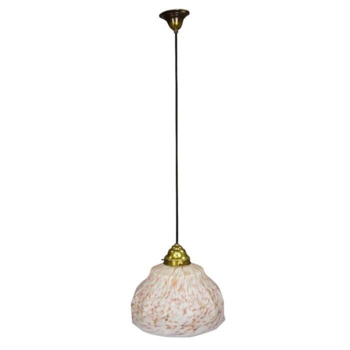 pendant lamp with white and pink glass shade 1950s 1